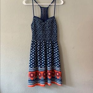 Blue Dress with Flower Design